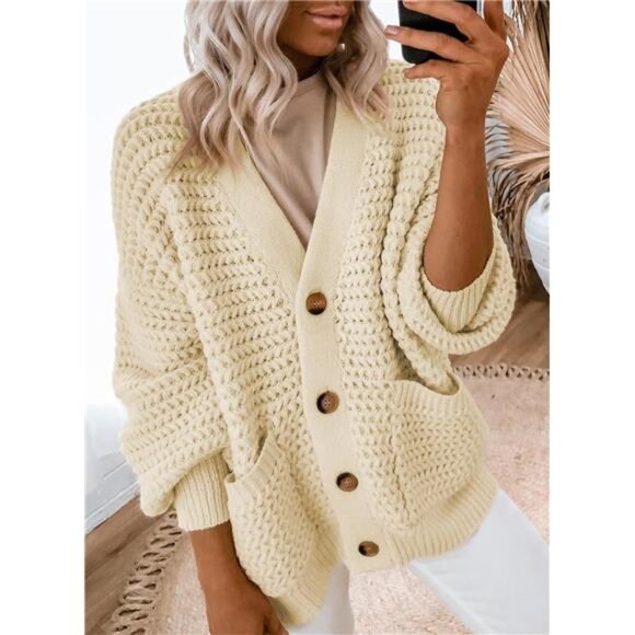 New Womens Casual Open Front Long Sleeve Chunky Knit - Picture 2 of 6